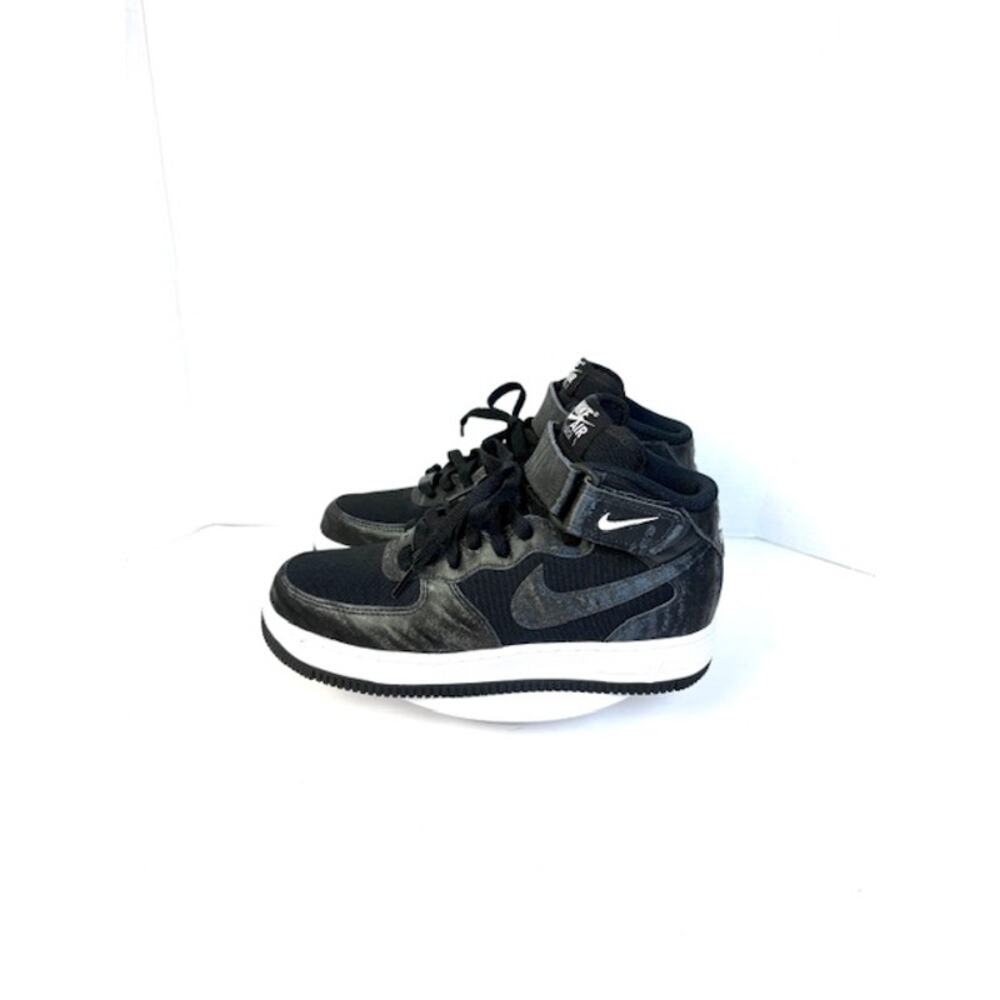 Nike Air Force 1 Mid By You‎ Custom Black Canvas Distressed Leather Womens Sz 7